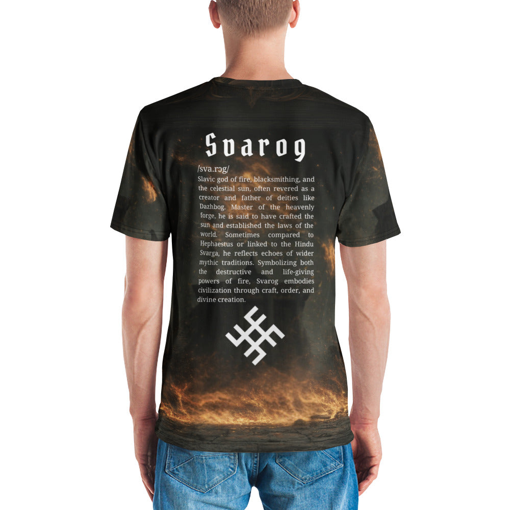 Svarog Slavic God T-Shirt – Men’s All-Over Print Mythology Tee with Bestiary Back Design