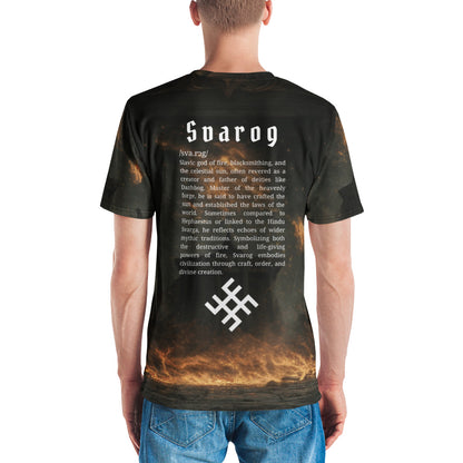 Svarog Slavic God T-Shirt – Men’s All-Over Print Mythology Tee with Bestiary Back Design