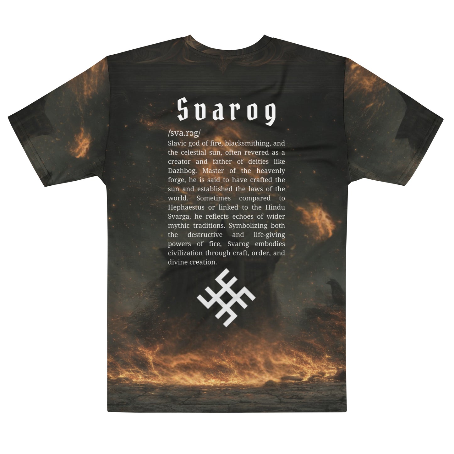 Svarog Slavic God T-Shirt – Men’s All-Over Print Mythology Tee with Bestiary Back Design