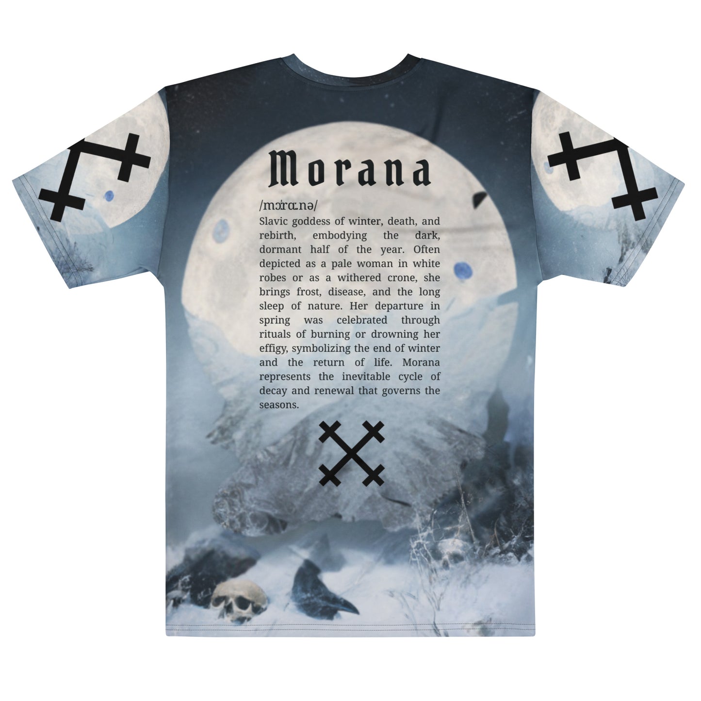 Morana Slavic Goddess T-Shirt – Men’s All-Over Print Mythology Tee with Bestiary Back Design