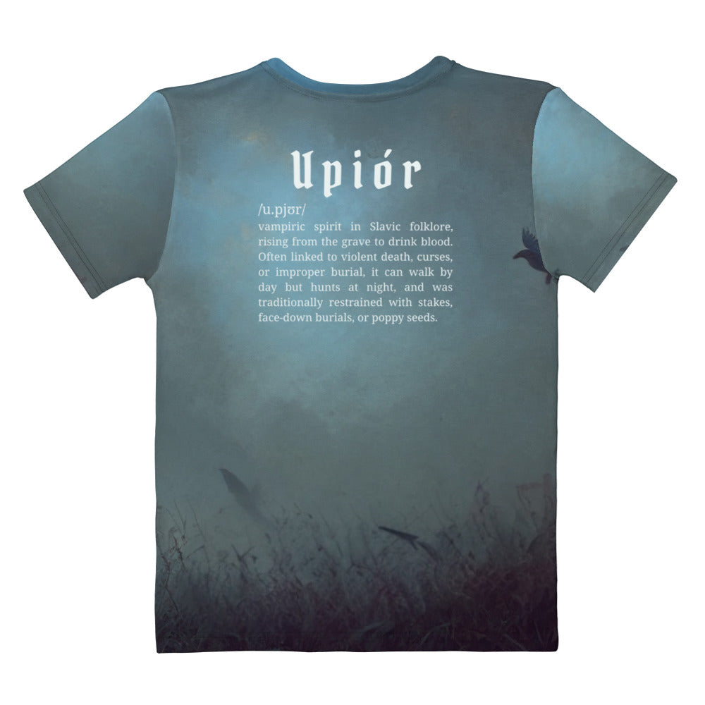 Upiór Slavic Creature Women’s T-Shirt – All-Over Print Mythology Tee with Bestiary Back Design